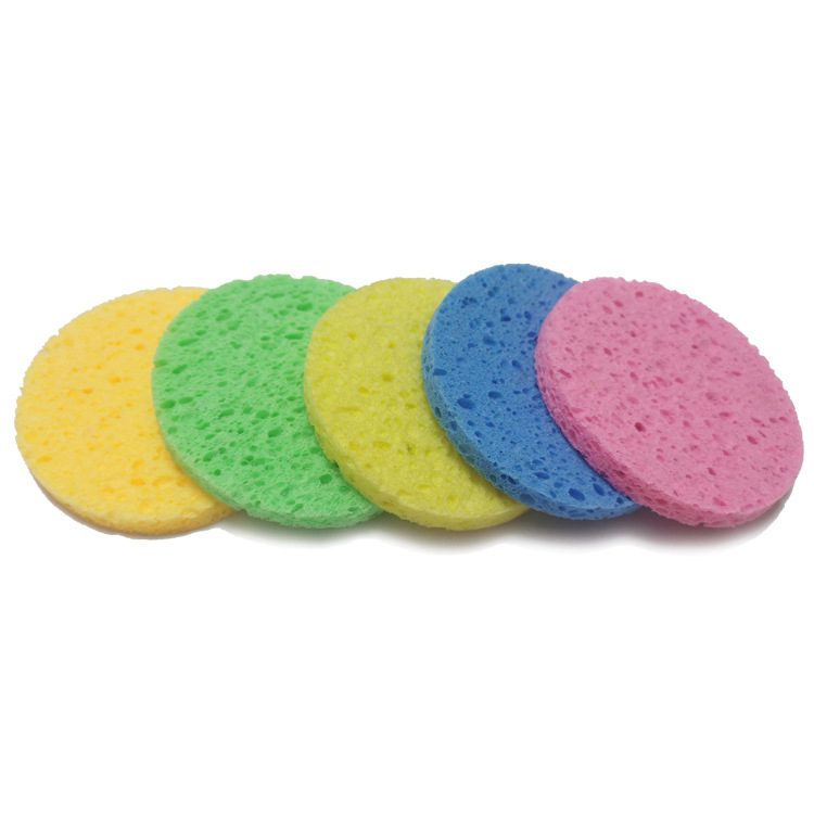 Factory wholesale round wood pulp cotton sponge face wash, makeup remover, cleansing and cleansing sponge, customizable Item Picture