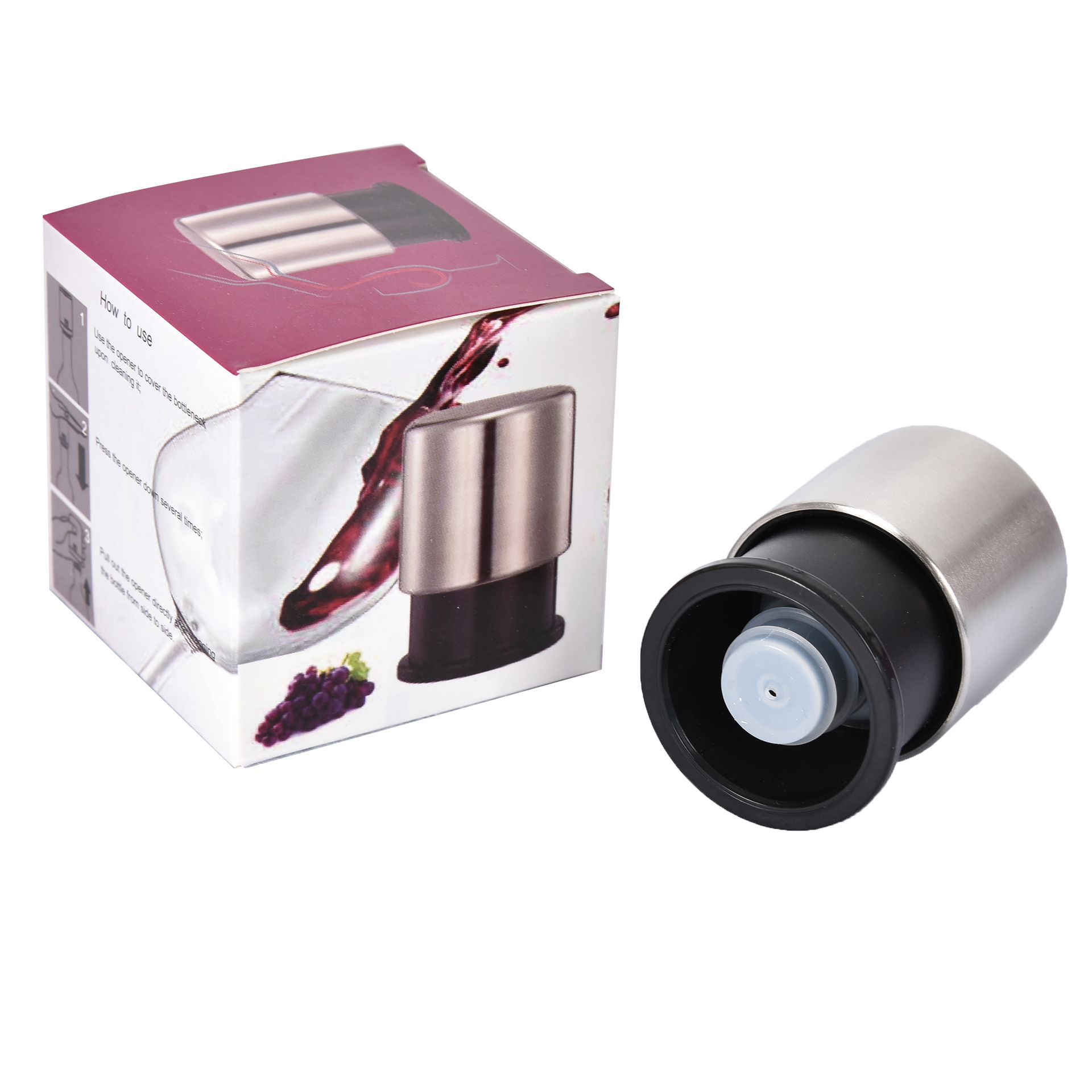 Stainless steel wine stopper, vacuum stopper, household items, wine ware accessories, practical new type of environmentally friendly wine stopper, wine stopper, wine bottle stopper, clean, hygienic, long-lasting and fresh-keeping wine stopper. Specification image