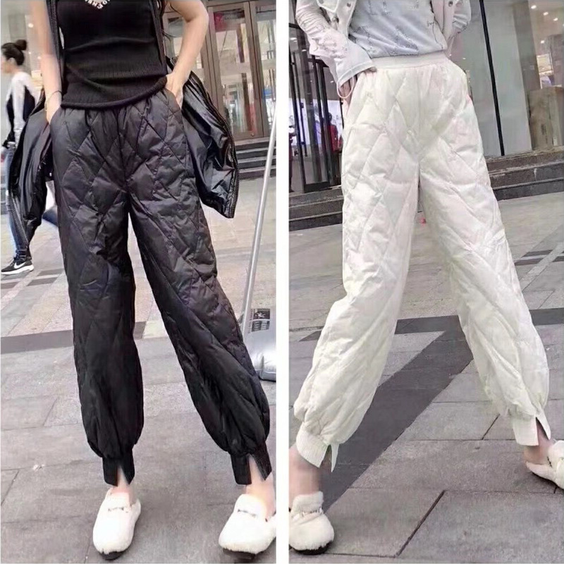 Down cotton pants for women 2021 autumn and winter new high-waisted outerwear, fashionable petite straight leg thickened warm casual cotton pants details Picture