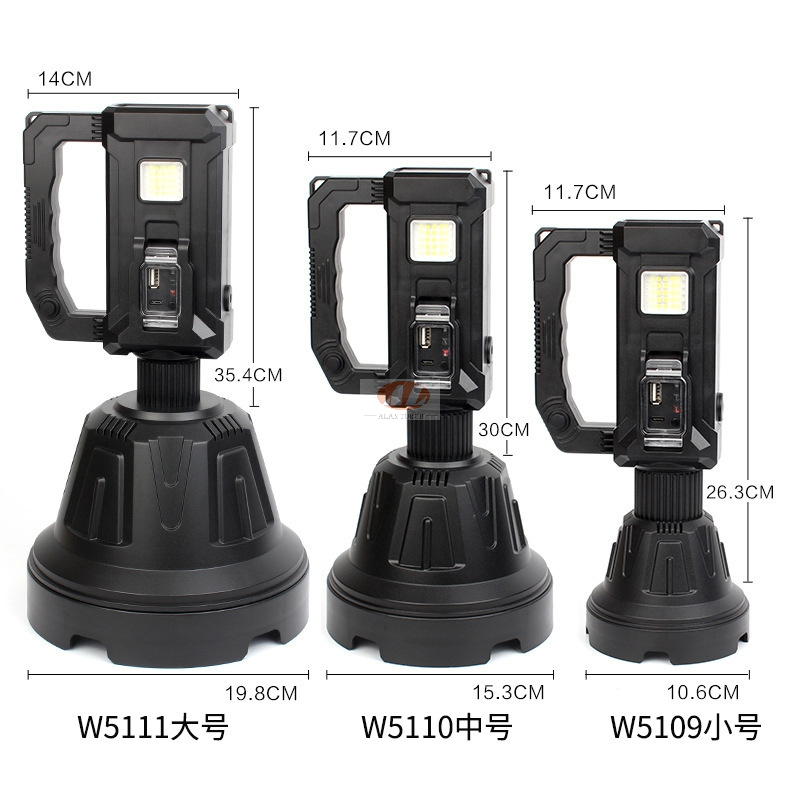 Cross-border new P90 portable searchlight Type-C charging side light Red and blue warning light with filter strong searchlight