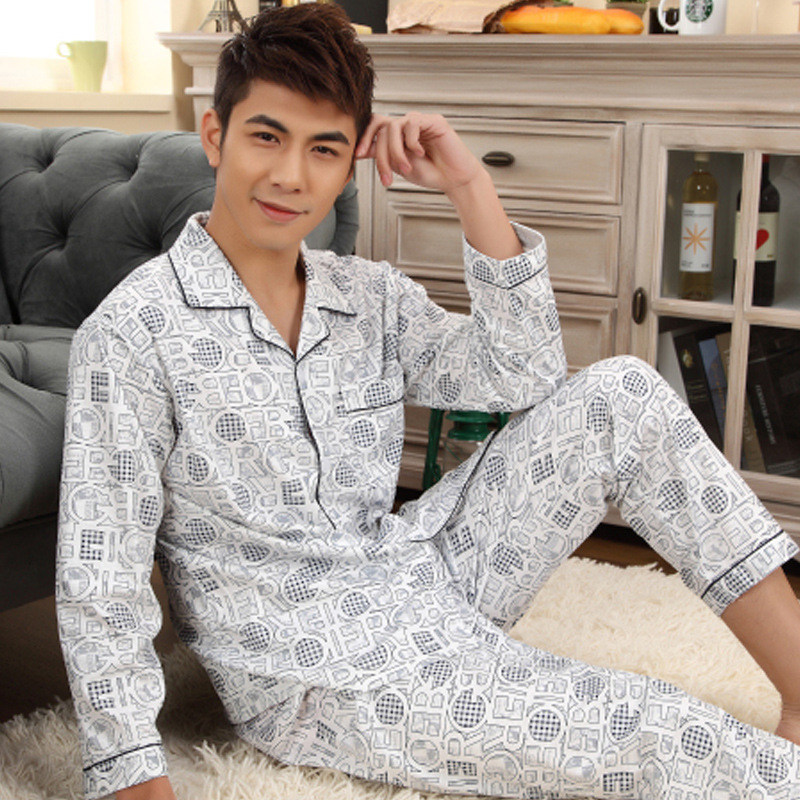 Men's long-sleeved pajamas for spring and autumn, cotton cardigans for middle-aged and young men, thin and wearable for spring and summer, men's home wear sets details Picture