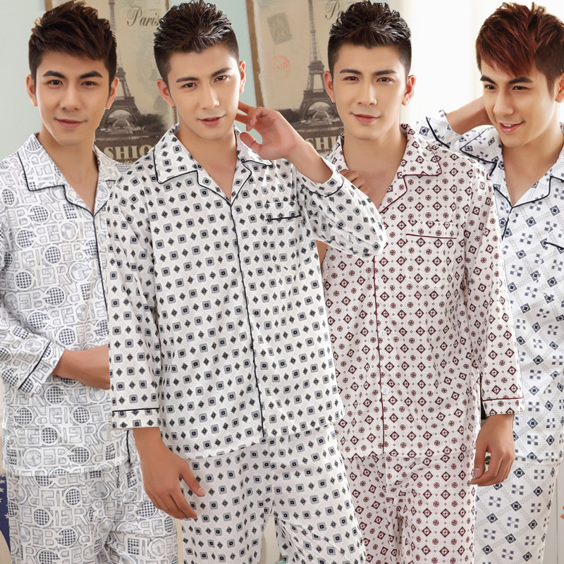 Men's long-sleeved pajamas for spring and autumn, cotton cardigans for middle-aged and young men, thin and wearable for spring and summer, men's home wear sets