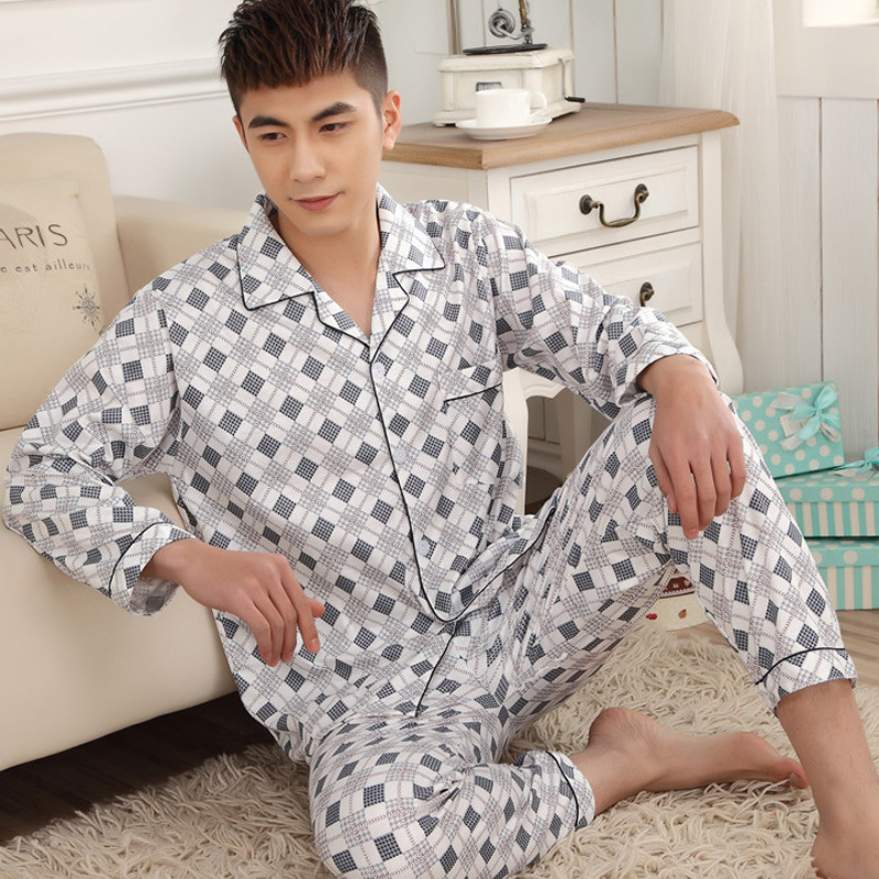 Men's long-sleeved pajamas for spring and autumn, cotton cardigans for middle-aged and young men, thin and wearable for spring and summer, men's home wear sets Specification image