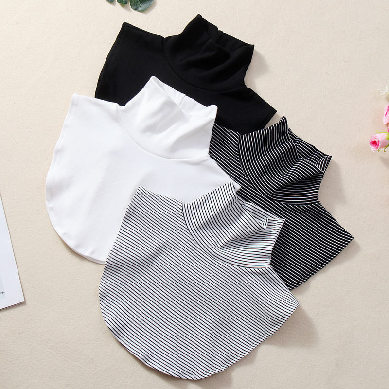 韩版假领子女针织条纹假衣领秋冬季毛衣装饰领百搭高领围脖护颈潮