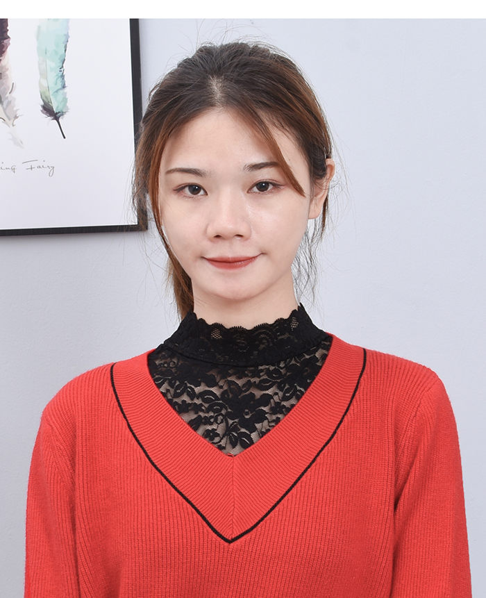 Lace high-neck false collar, versatile for children, stand-up collar base, decorative collar, sleeveless base, lace blouse, short style, sexy and transparent Specification image