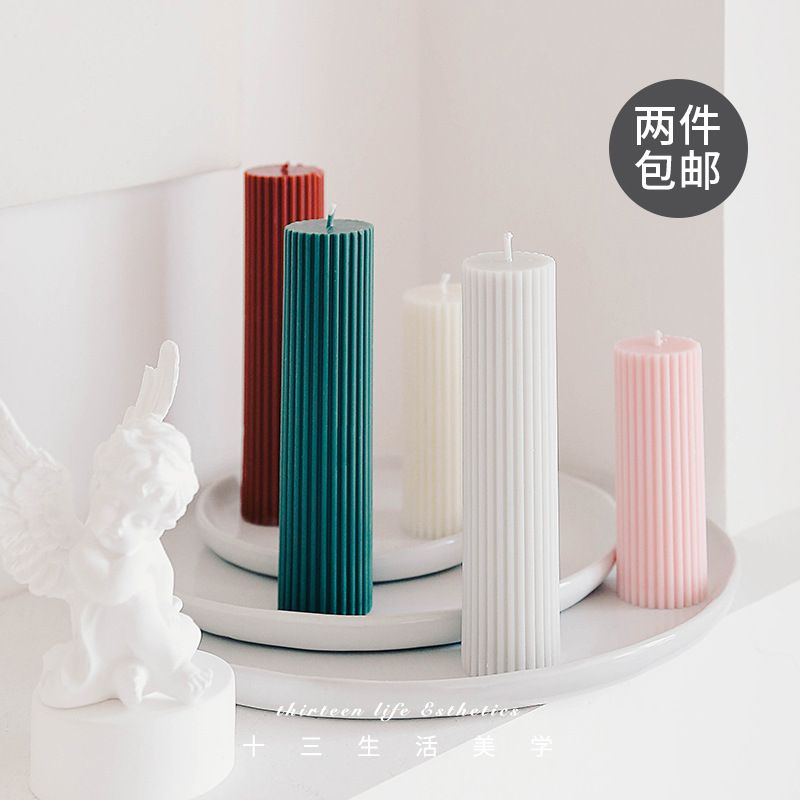 ins Nordic Scented candles Home Interior Fragrance Bedroom Living Room Creative Home candles Striped column candles