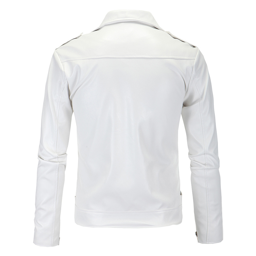 Amazon's new men's motorcycle fitted leather jacket, stand-up collar cut, diagonal zipper, white leather jacket, PY12 Application Scenario