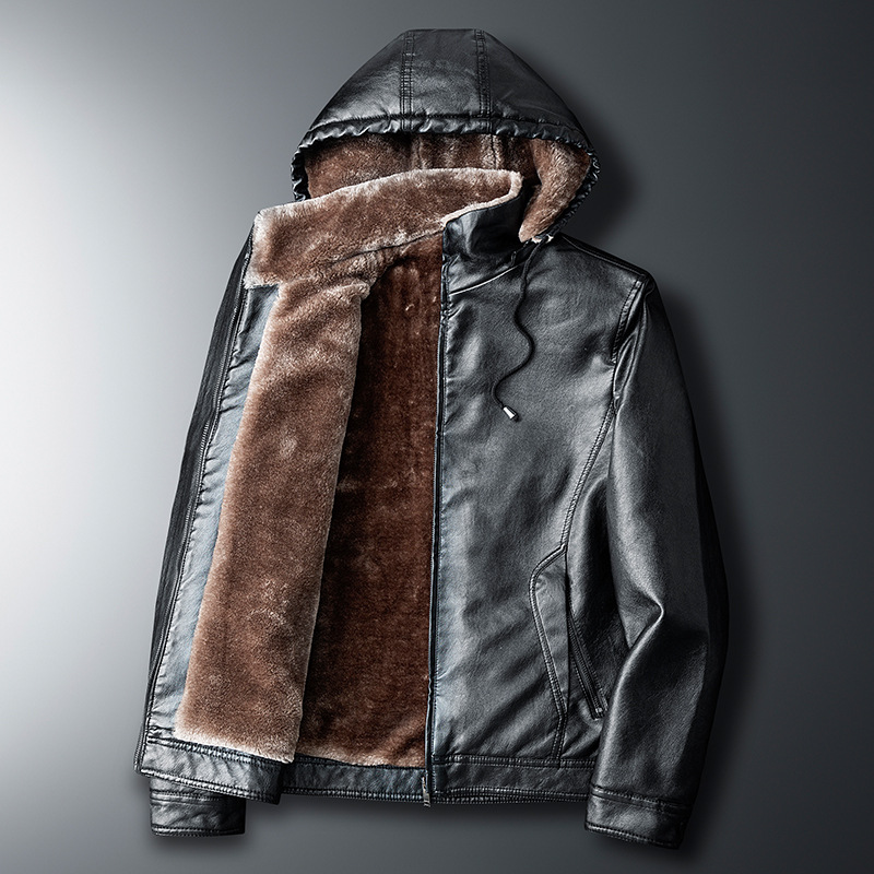 Winter coats for middle-aged and elderly people, men's export leather jackets, hooded, fleece and thickened leather jackets, pu casual leather jackets, trendy Application Scenario