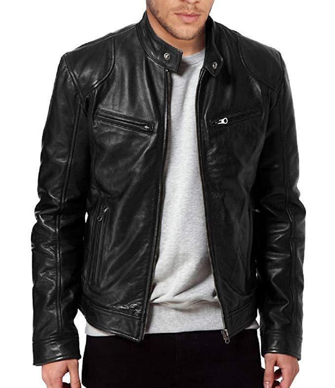 Winter business gentleman for foreign trade, warm zipper cardigan, pocket decoration, PU leather jacket, stand-up collar, slimming leather jacket P55 details Picture