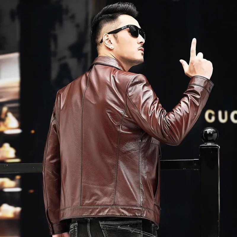 202 Autumn new Haining sheep leather coat Korean short slim lapel leather jacket coat