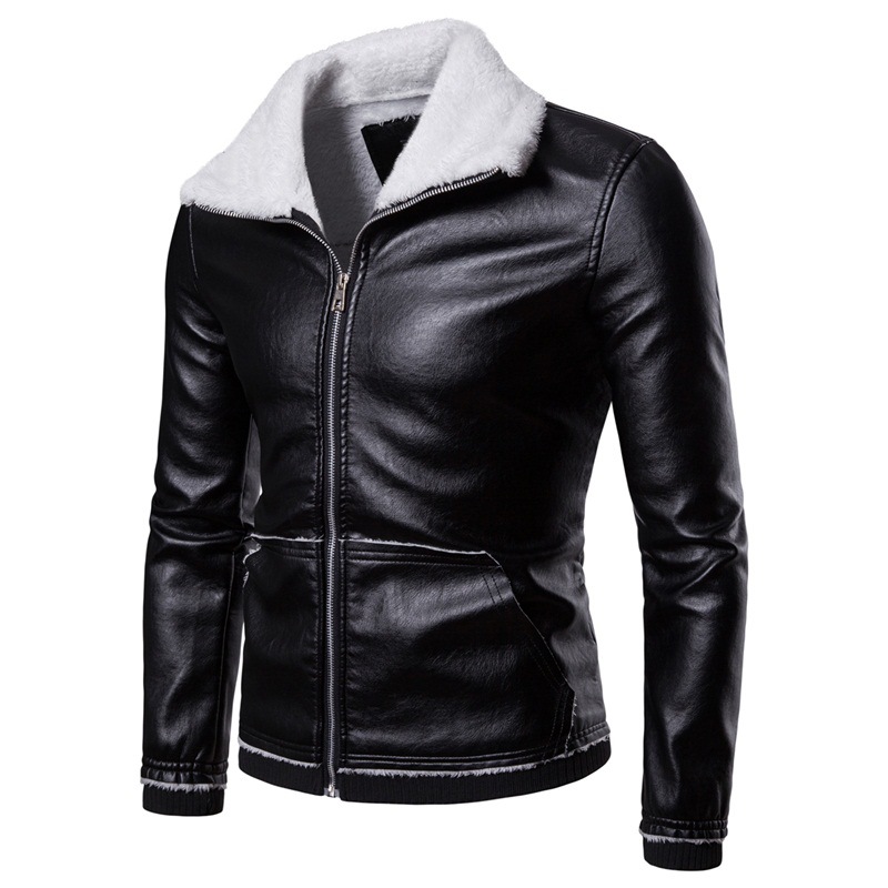 A winter lapel casual sheepskin leather jacket for men on Amazon, an oversized thickened leather jacket for men Specification image