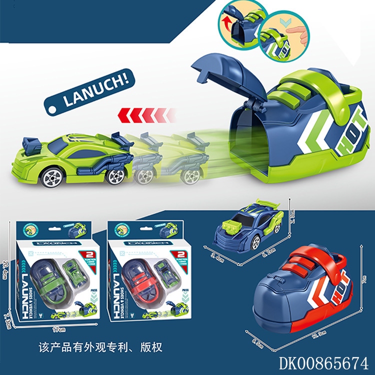 Foreign trade cross-border cartoon model car, boy running shoes, ejection car set, mini racing car, competitive toy h Specification drawing