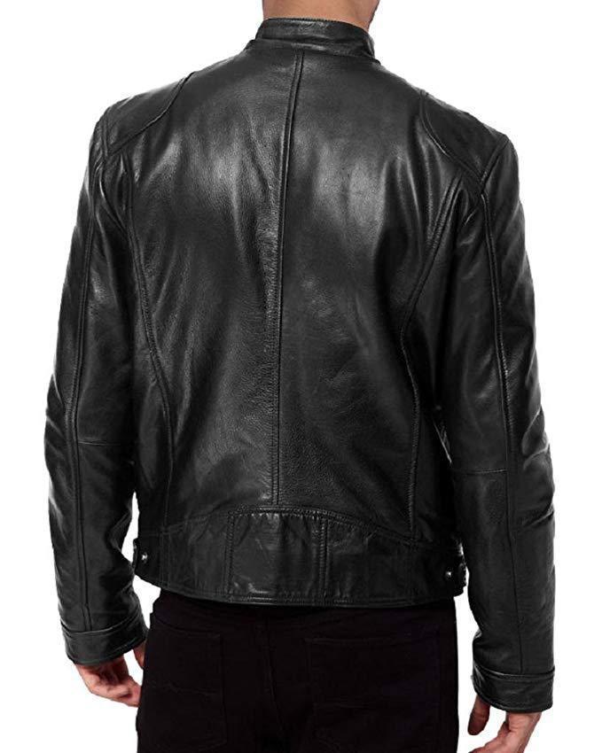 Winter business gentleman for foreign trade, warm zipper cardigan, pocket decoration, PU leather jacket, stand-up collar, slimming leather jacket P55 Specification image