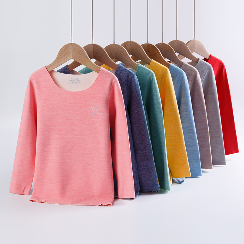 儿童无痕打底保暖上衣秋冬男女童AB面德双面绒单件长袖秋衣拼2