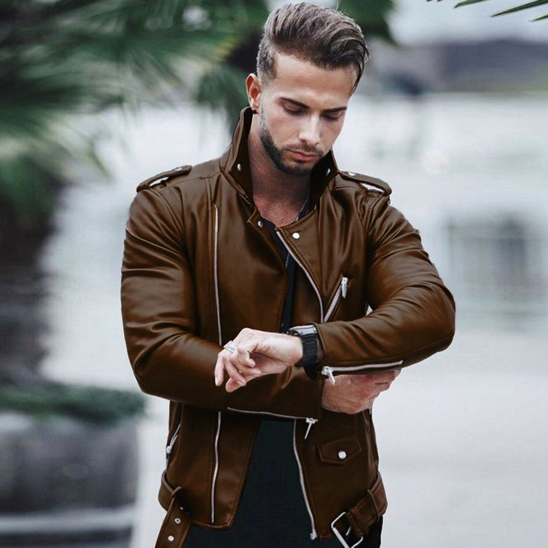 wish AliExpress, a new autumn and winter collection of stylish, form-fitting and casual leather jackets for men from Europe and America Item Picture