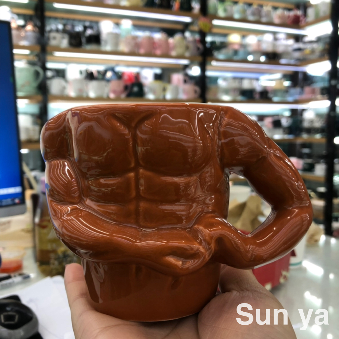 Hot selling cartoon ceramic cups muscle creative coffee cups