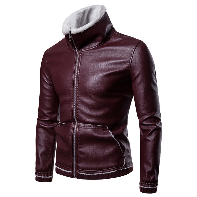 A winter lapel casual sheepskin leather jacket for men on Amazon, an oversized thickened leather jacket for men details Picture