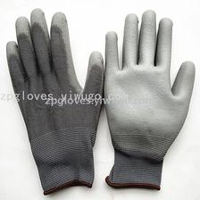 13针灰色PU聚氨酯浸掌劳保手套 灰色PU涂掌手套 灰色涤纶PU手套