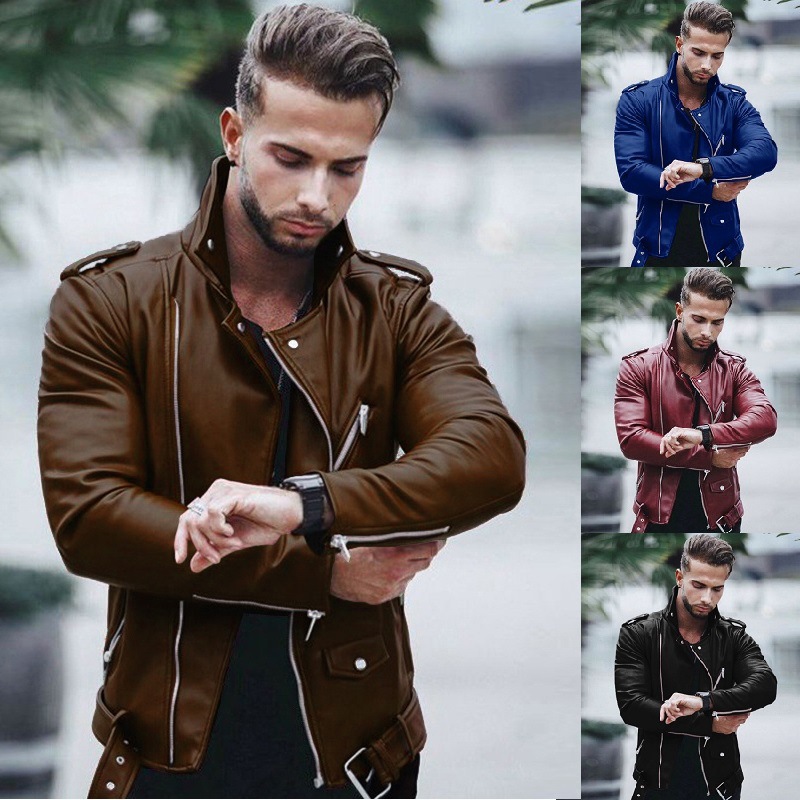 wish AliExpress, a new autumn and winter collection of stylish, form-fitting and casual leather jackets for men from Europe and America Specification image