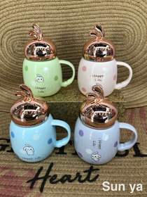 Hot selling sealable rabbit ears ceramic mug Cartoon mug Office water mug