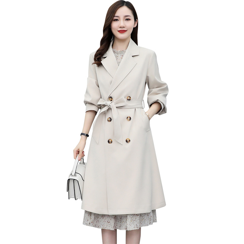 High-end mid-length windbreaker women's 2021 autumn new women's casual and fashionable suit collar tie coat Item Picture