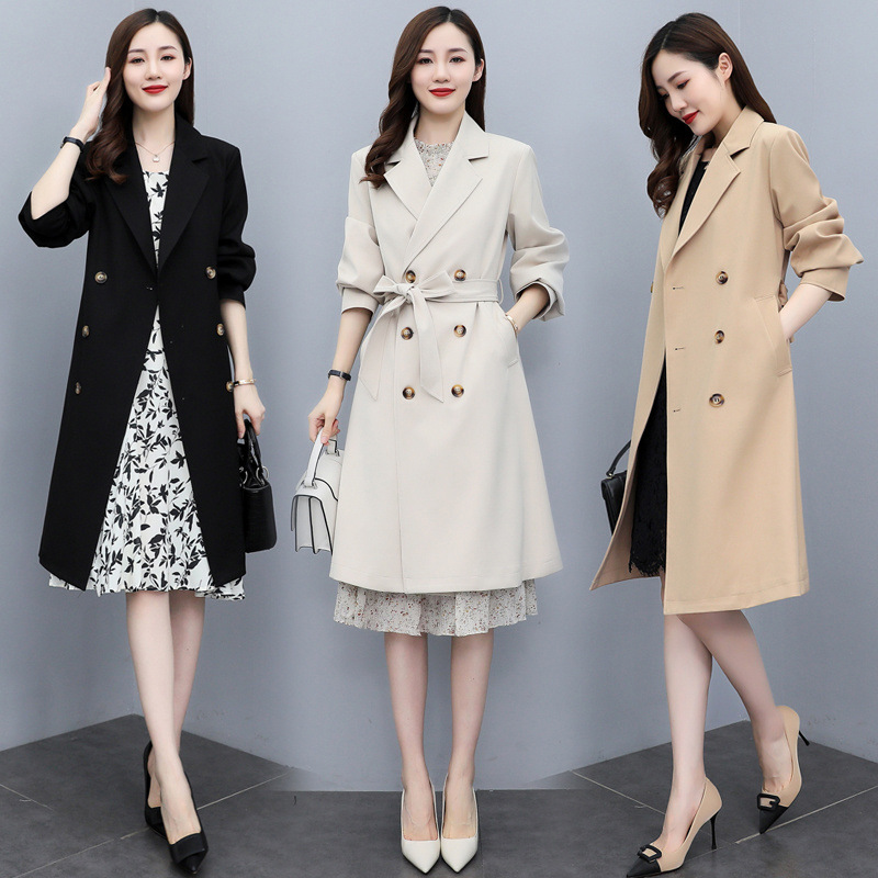 High-end mid-length windbreaker women's 2021 autumn new women's casual and fashionable suit collar tie coat Application Scenario
