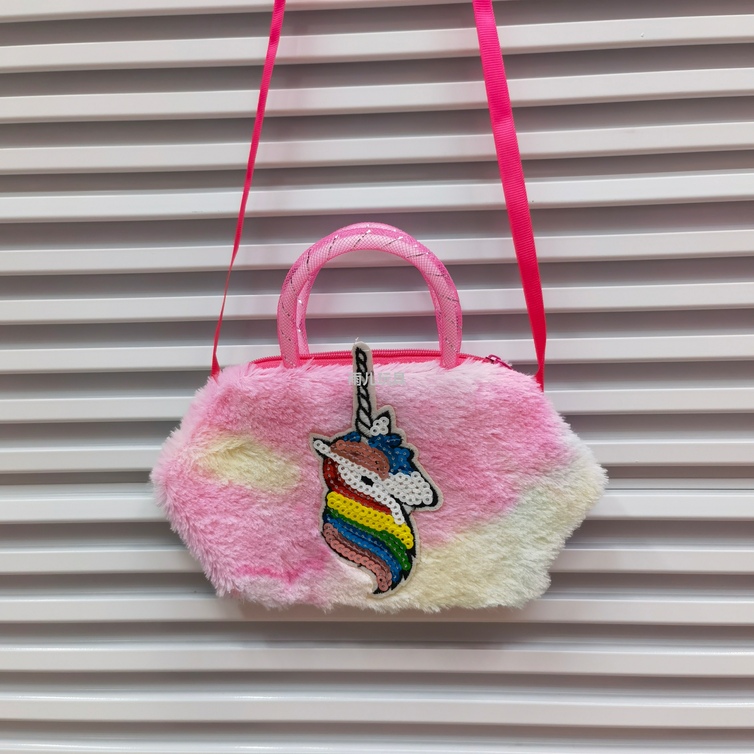 Plush toy bag, unicorn crossbody bag, gold thread hand-held crossbody bag, unicorn children's fur bag, plush bag for children details Picture