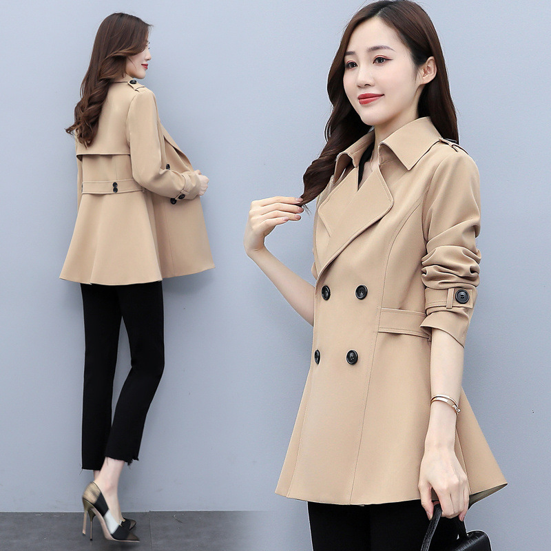 Short trench coat for petite women 2021 new autumn fashion, elegant, slimming and youthful double-breasted coat details Picture