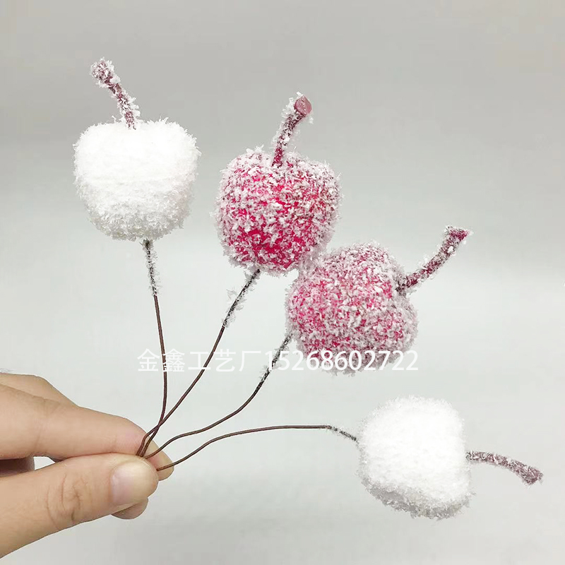 霜降小苹果加雪圣诞松果红果松针插枝圣诞节装饰品仿真水果小苹果