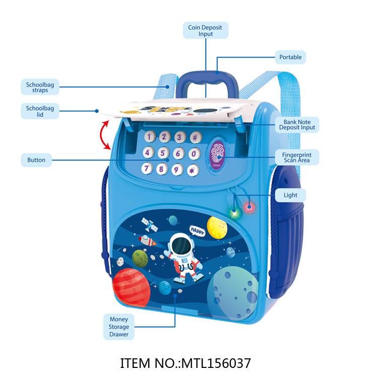 New cross-border best-selling children's schoolbags, backpacks, safes, money roll machines, creative password ATM piggy banks and toys Specification drawing