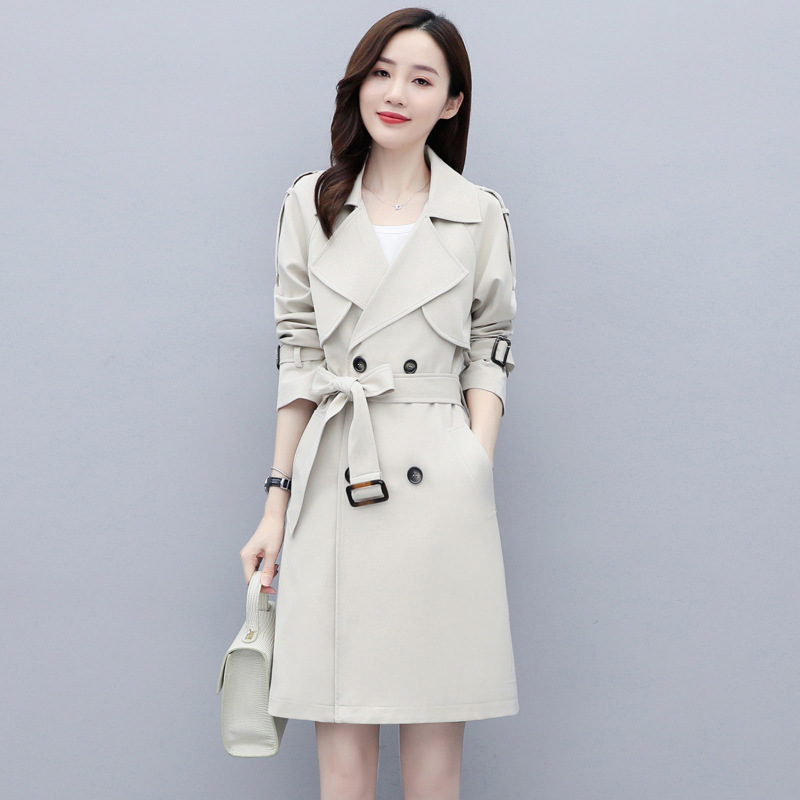 High-end mid-length trench coat for women, 2021 autumn new style, fashionable, elegant, slimming, goddess-like, and stylish waist-cinching coat details Picture