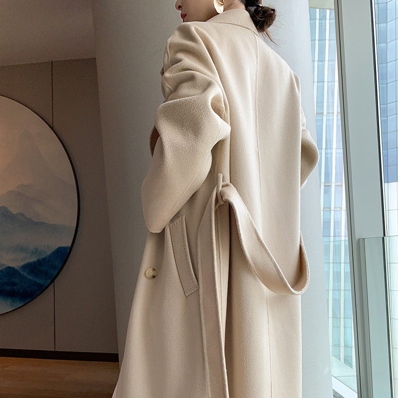 Double-sided woolen water ripple coat for women, mid-length, autumn and winter Korean style, stylish and stylish, double-breasted woolen coat Specification image