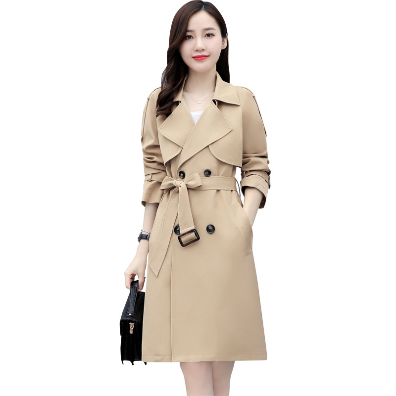 High-end mid-length trench coat for women, 2021 autumn new style, fashionable, elegant, slimming, goddess-like, and stylish waist-cinching coat Item Picture