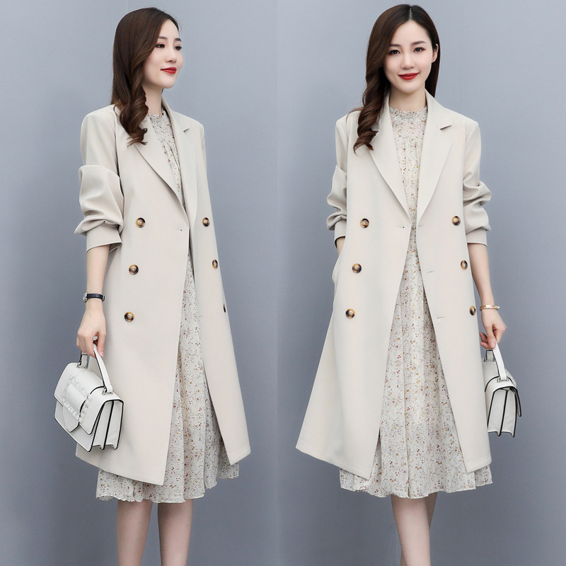 High-end mid-length windbreaker women's 2021 autumn new women's casual and fashionable suit collar tie coat Specification image