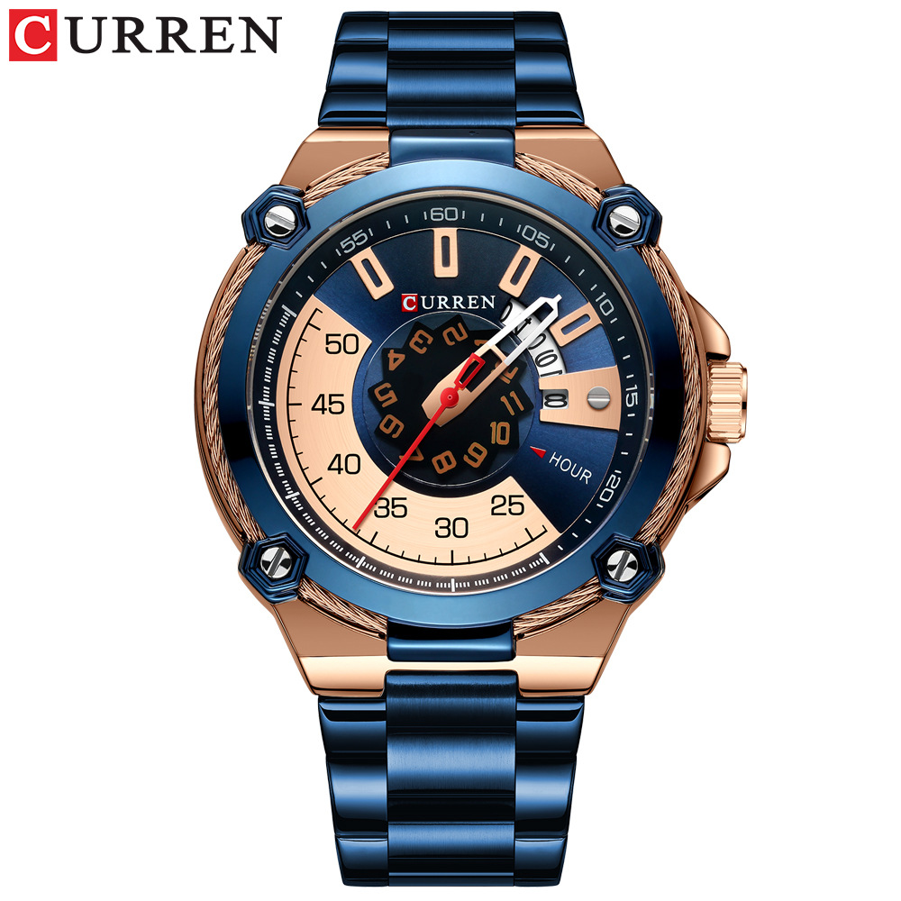 The new Curren 8345 men's watch with a waterproof quartz steel strap and a business calendar for men
