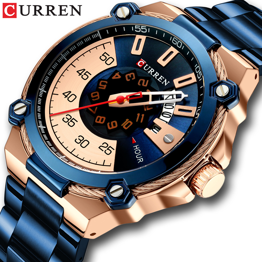 The new Curren 8345 men's watch with a waterproof quartz steel strap and a business calendar for men details Picture