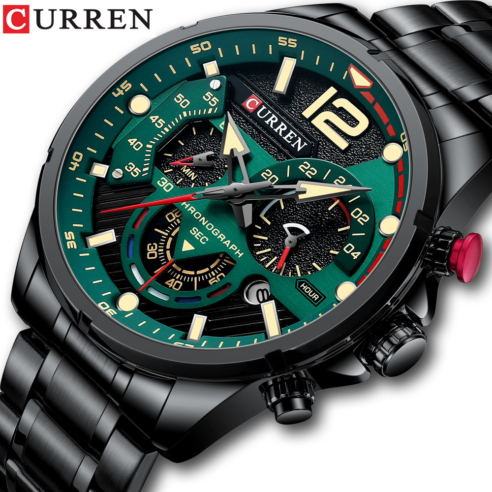 Curren/ Carien 8395 Men's Watch Calendar Men's Watch six-hand steel band Quartz watch Sports men's watch details Picture