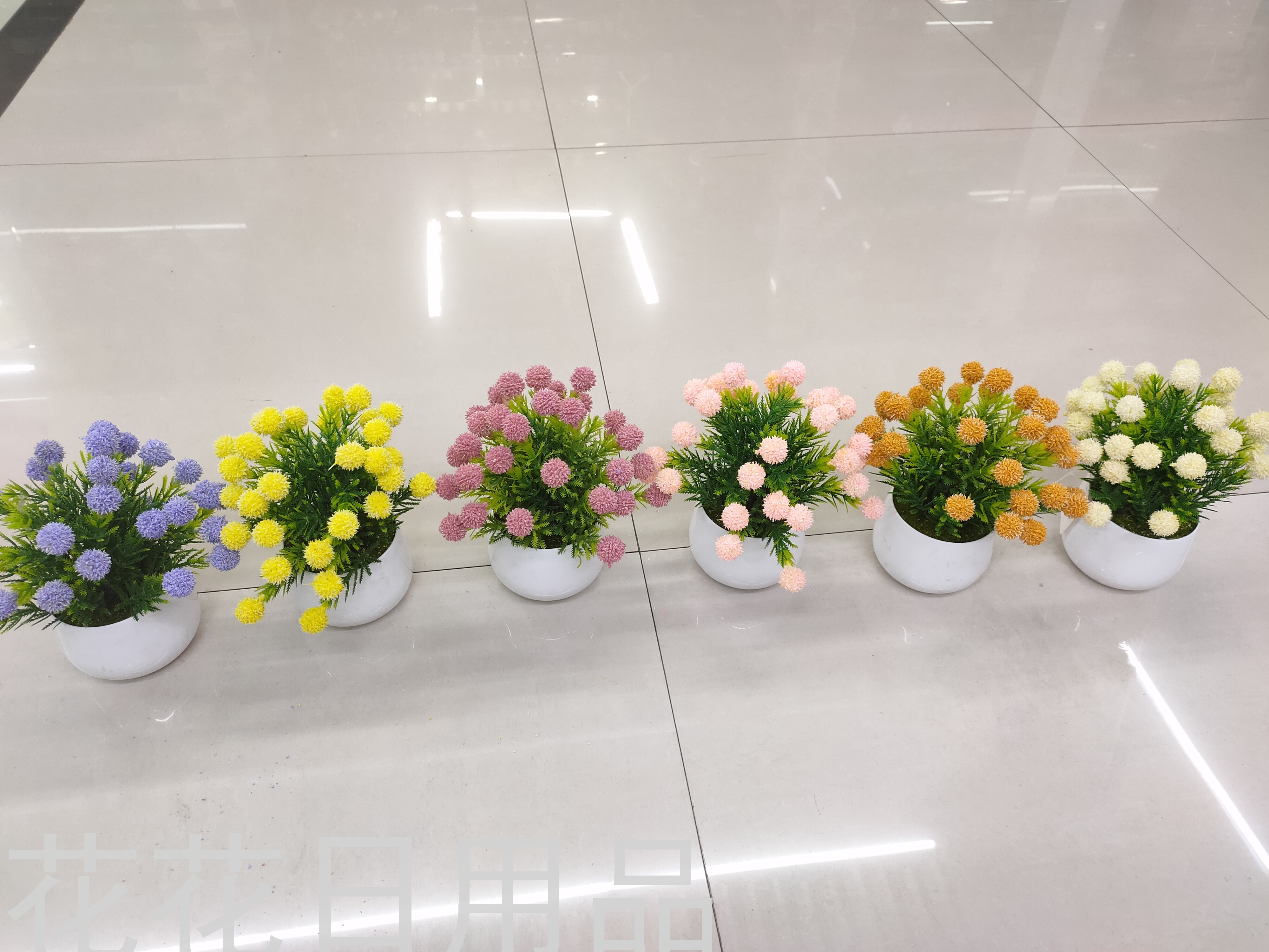 新款白色盆小球球仿真花盆景欧式摆件假花盆栽