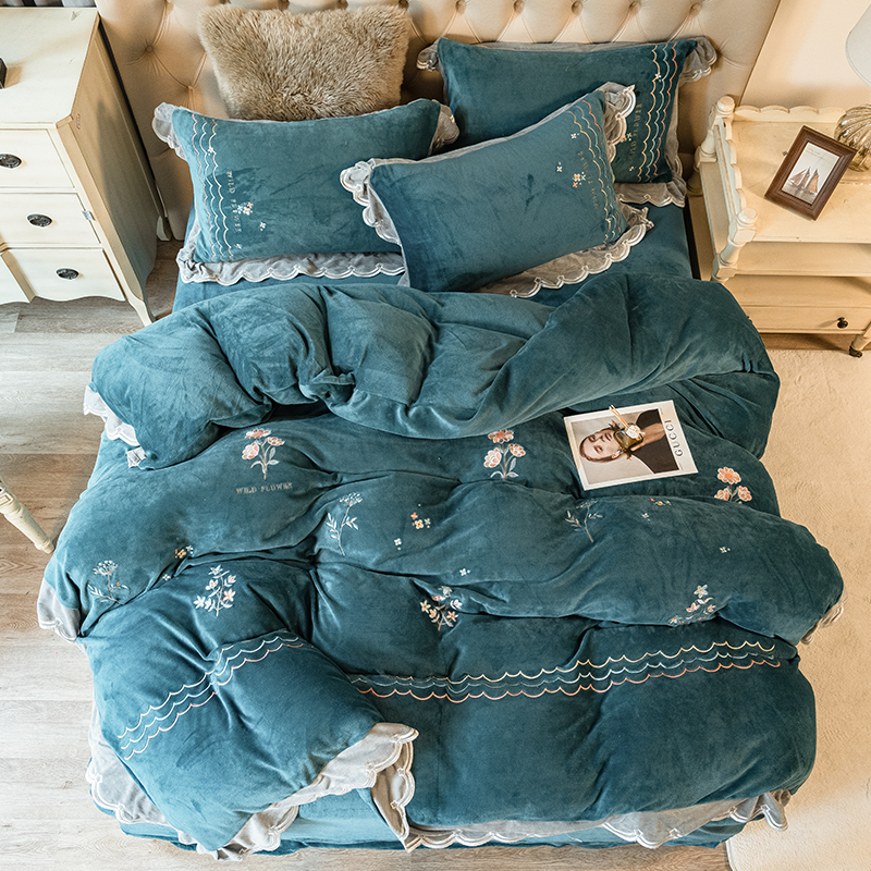 2021韩式牛奶绒四件套冬季珊瑚绒小清新加厚法莱绒被套保暖双面绒