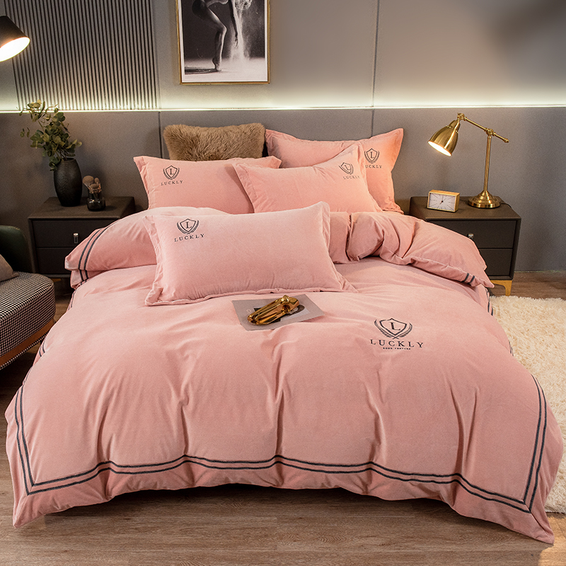 2021 Autumn and Winter Thickened Warm Baby Fleece Four-piece Set, winter coral fleece thickened double-sided fleece