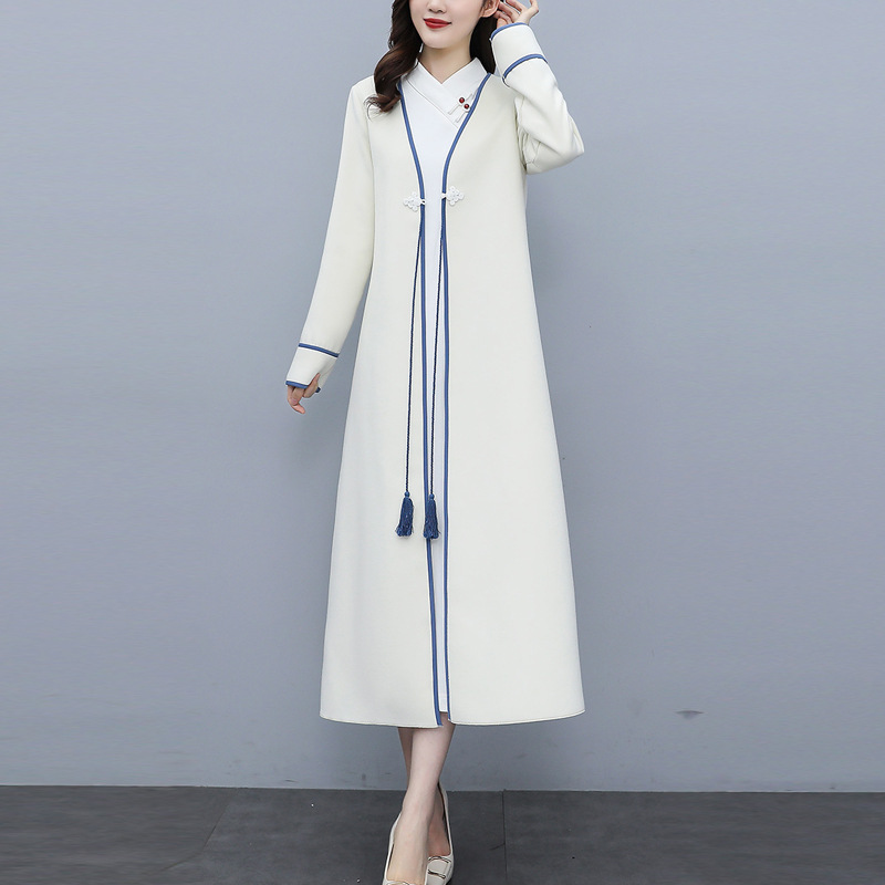 Retro woolen coat for women, mid-length, autumn and winter 2021 new style Chinese style, elegant and loose, slimming overcoat