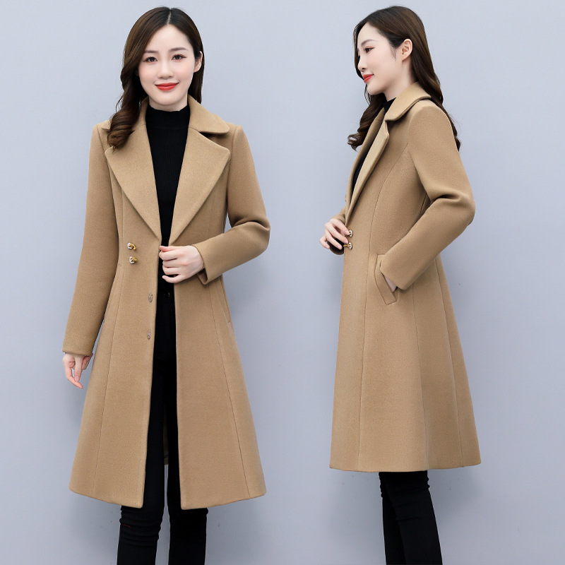 High-end woolen overcoat for women, mid-length, 2021 new autumn and winter Korean style, fashionable and elegant, fitted suit collar jacket Specification image