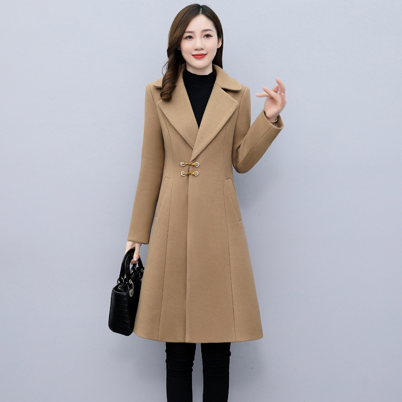 High-end woolen overcoat for women, mid-length, 2021 new autumn and winter Korean style, fashionable and elegant, fitted suit collar jacket
