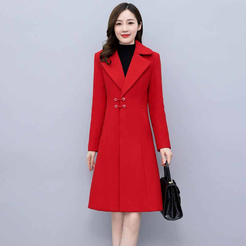 High-end woolen overcoat for women, mid-length, 2021 new autumn and winter Korean style, fashionable and elegant, fitted suit collar jacket details Picture