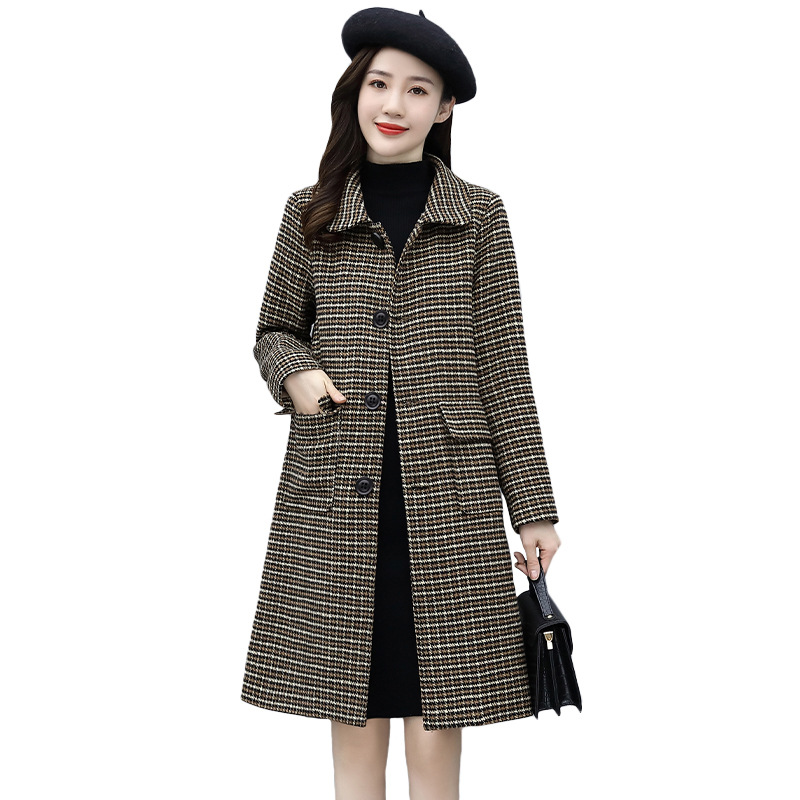 The Qian Niao Ge woolen overcoat for women's 2021 autumn and winter is a fashionable, elegant, loose and versatile mid-length woolen coat Item Picture