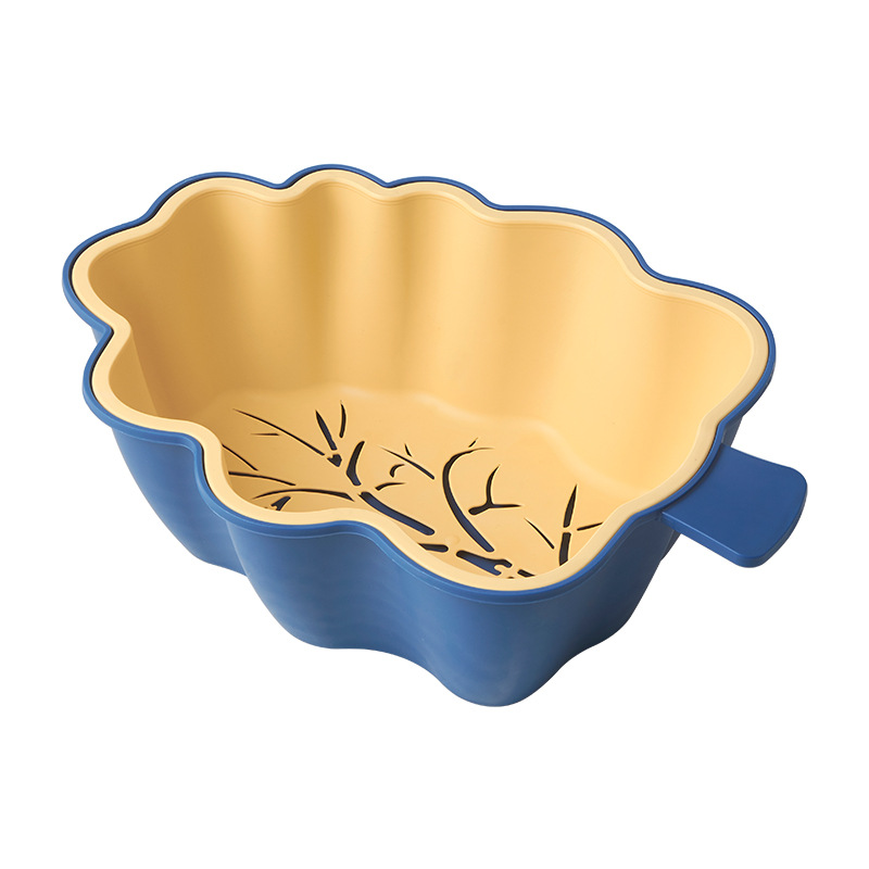 Plastic household draining basin, kitchen fruit and vegetable storage basket, leaf-shaped two-color water filter basin, fashionable double-layer draining basket Item Picture