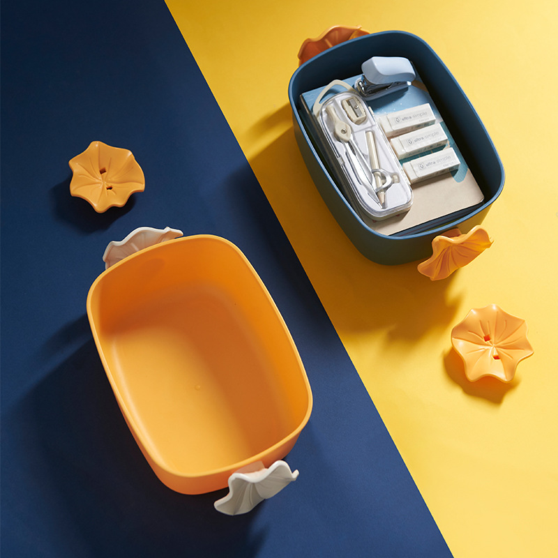 Flower-handled portable storage basket, cosmetics and snacks storage basket, large-capacity living room desktop storage box details Picture