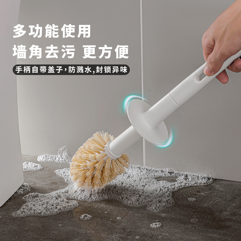A household plastic floor-standing toilet brush with a base and a long handle for cleaning the toilet without drilling Specification image