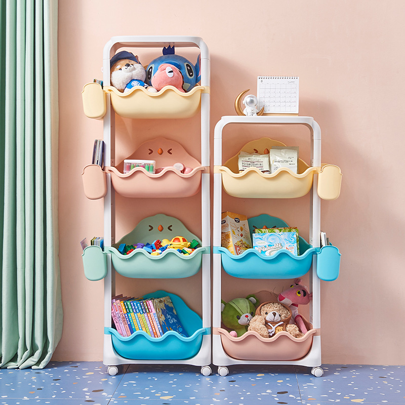 Multi-layer storage rack, kitchen and bathroom plastic roller storage basket, children's cartoon toy organizing rack