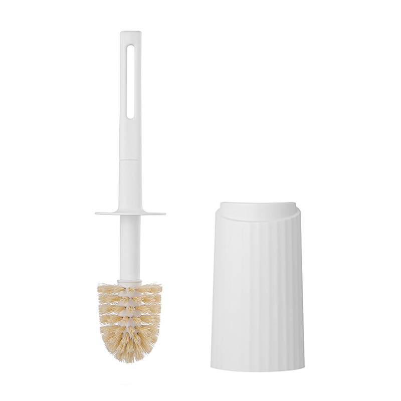 A household plastic floor-standing toilet brush with a base and a long handle for cleaning the toilet without drilling Item Picture